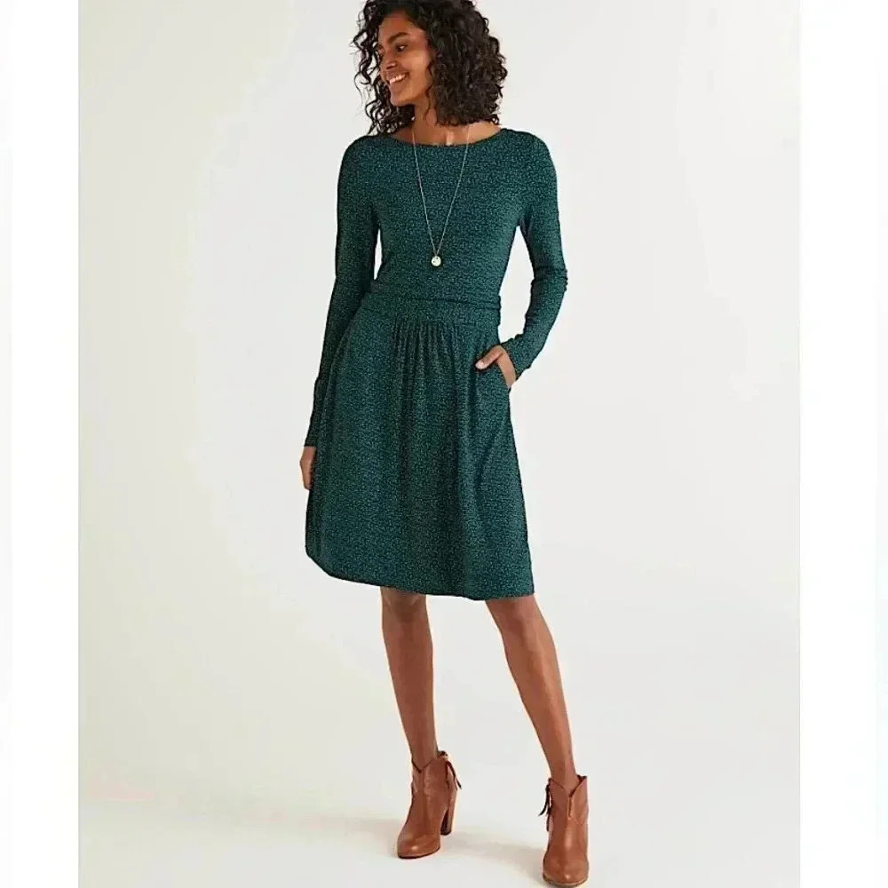 New Boden Abigail Green Jersey Midi Knee Dress Size 4 Long Tall